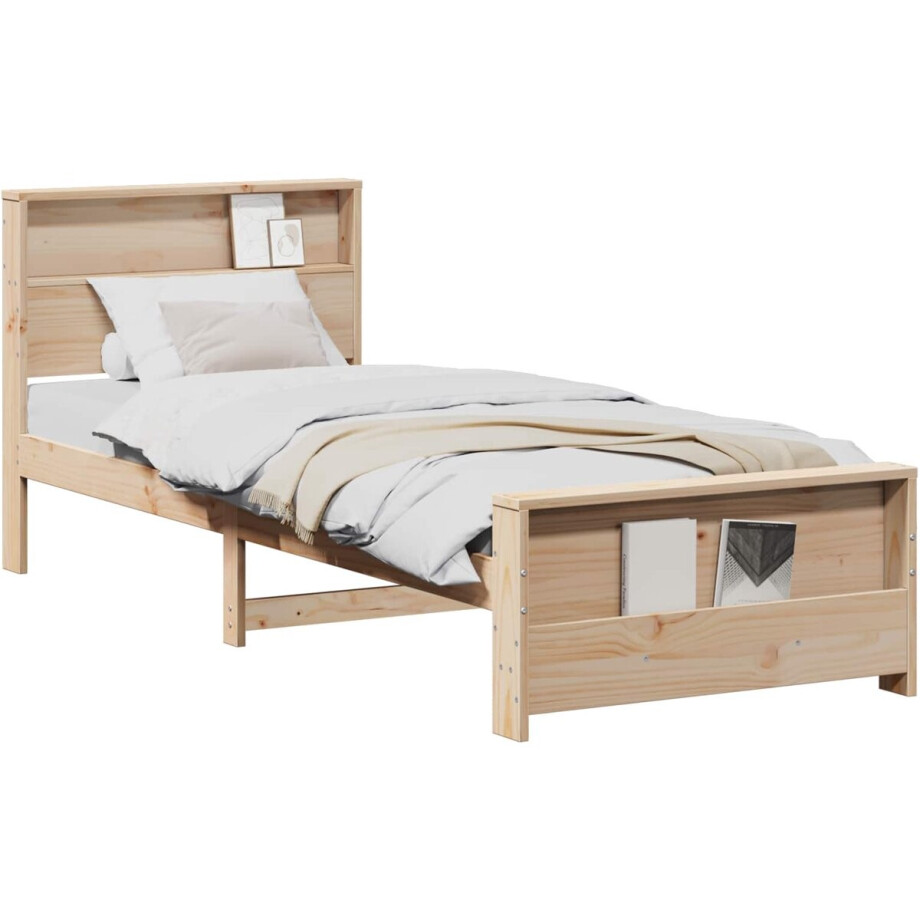 vidaXL - Bedframe - met - plank - Bruin - 90 - x - 190 - cm - Massief - grenenhout afbeelding 1