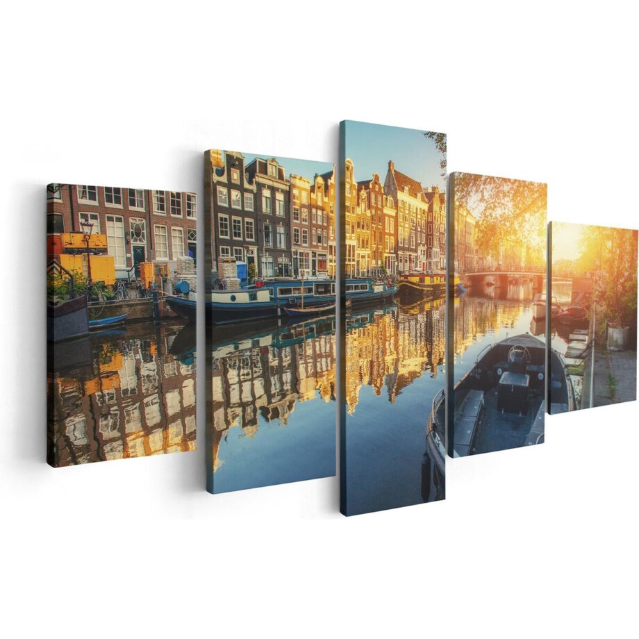 Artaza Canvas Schilderij Vijfluik Amsterdamse Gracht Bij Zonsondergang - 100x50 - Foto Op Canvas - Canvas Print Artaza Canvas Schilderij Vijfluik Amsterdamse Gracht Bij Zonsondergang - 100x50 - Foto Op Canvas - Canvas Print afbeelding 1
