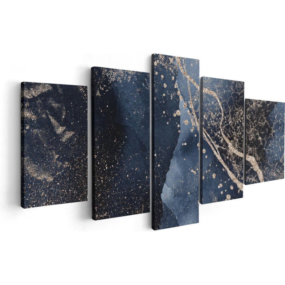 Artaza Canvas Schilderij Vijfluik Abstracte Kunst - Zwarte Marmer met Gloed - 100x50 - Foto Op Canvas - Canvas Print afbeelding 1