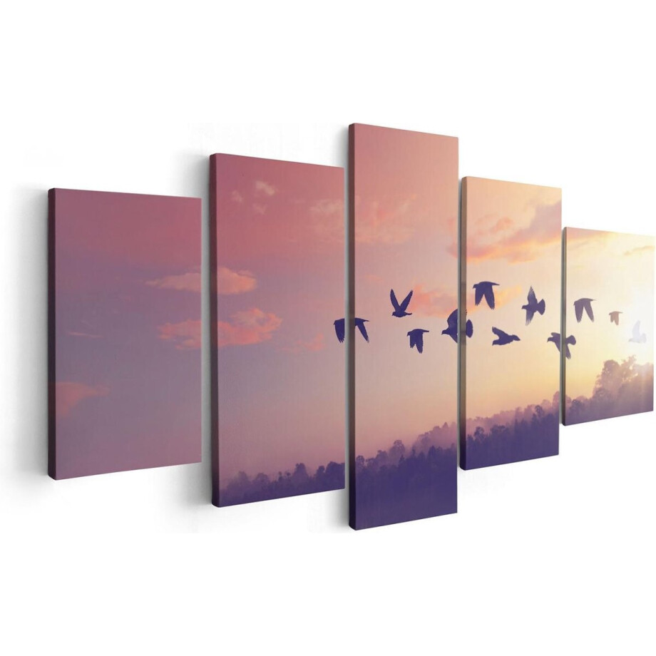 Artaza Canvas Schilderij Vijfluik Silhouet Vogels Tijdens Zonsondergang - 100x50 - Foto Op Canvas - Canvas Print afbeelding 1