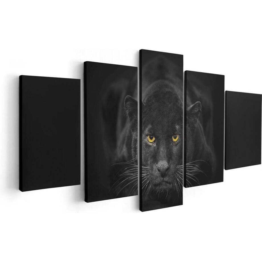Artaza Canvas Schilderij Vijfluik Zwarte Panter Met Oranje Ogen - 100x50 - Foto Op Canvas - Canvas Print afbeelding 1