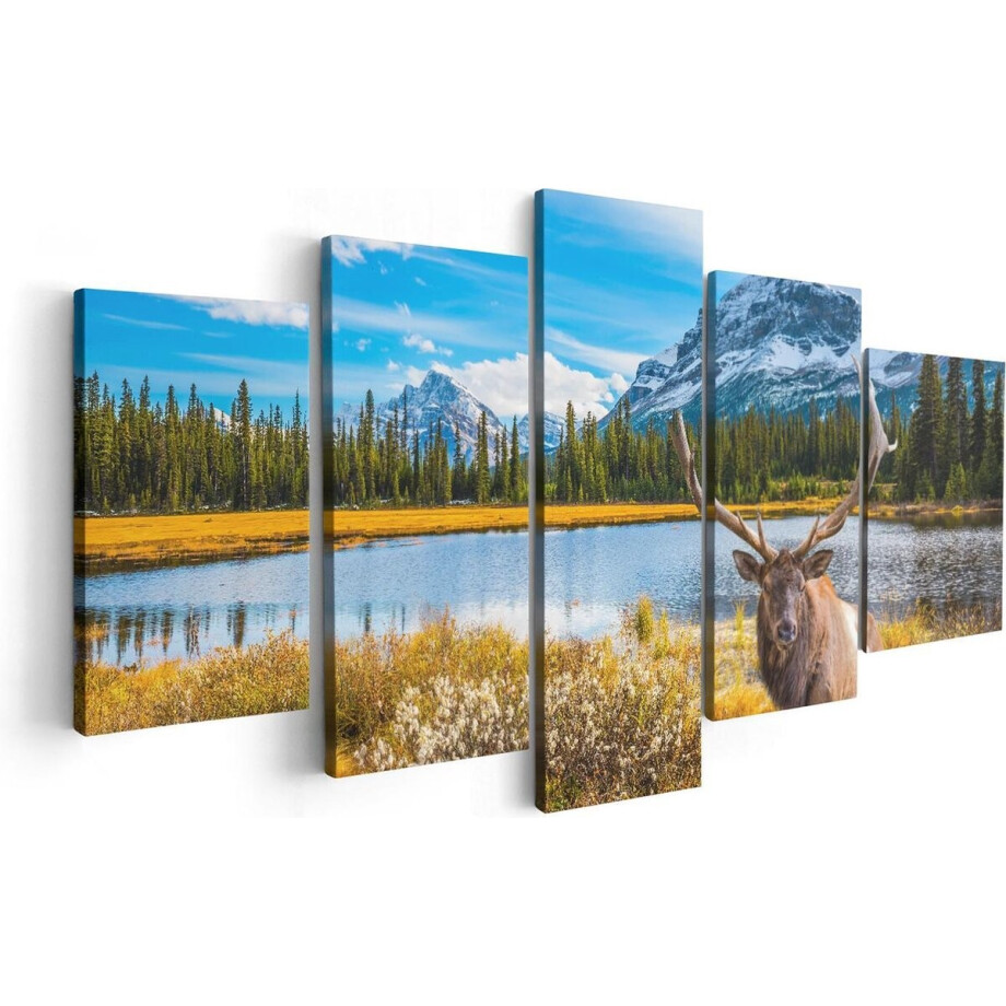 Artaza Canvas Schilderij Vijfluik Hert In De Bergen Bij Een Meer - 100x50 - Foto Op Canvas - Canvas Print afbeelding 1