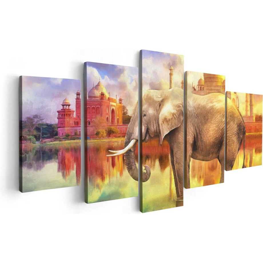 Artaza Canvas Schilderij Vijfluik Getekende Olifant Bij Taj Mahal - Abstract - 100x50 - Foto Op Canvas - Canvas Print Artaza Canvas Schilderij Vijfluik Getekende Olifant Bij Taj Mahal - Abstract - 100x50 - Foto Op Canvas - Canvas Print afbeelding 1