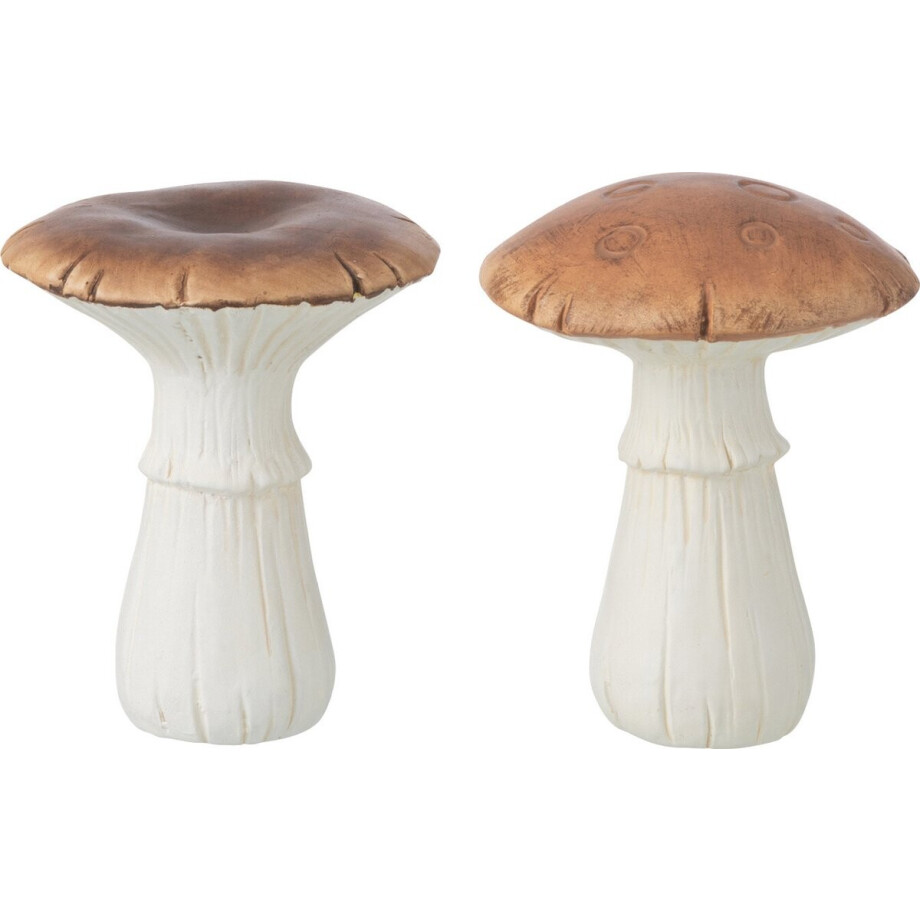 J-Line decoratie Paddenstoel - porselein - wit/bruin - medium - 2 stuks afbeelding 1