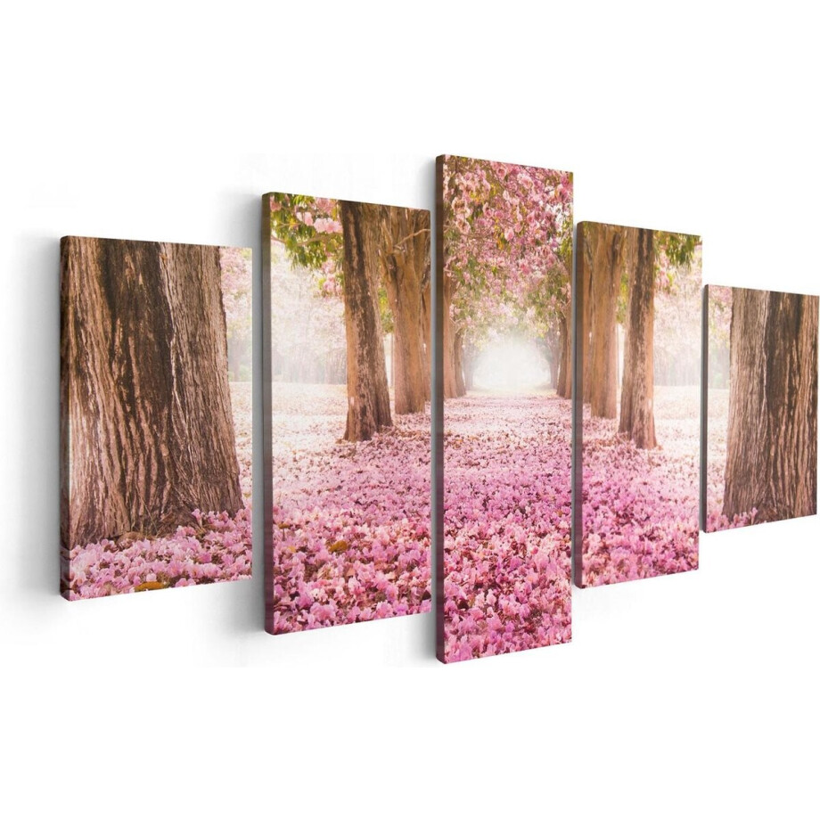 Artaza Canvas Schilderij Vijfluik Romantische Bomen Tunnel Met Roze Anjers - 100x50 - Foto Op Canvas - Canvas Print Artaza Canvas Schilderij Vijfluik Romantische Bomen Tunnel Met Roze Anjers - 100x50 - Foto Op Canvas - Canvas Print afbeelding 1