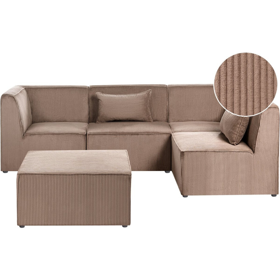 LEMVIG - Hoekbank 4-zits met ottomaan - Zandbeige - Links - Corduroy afbeelding 1