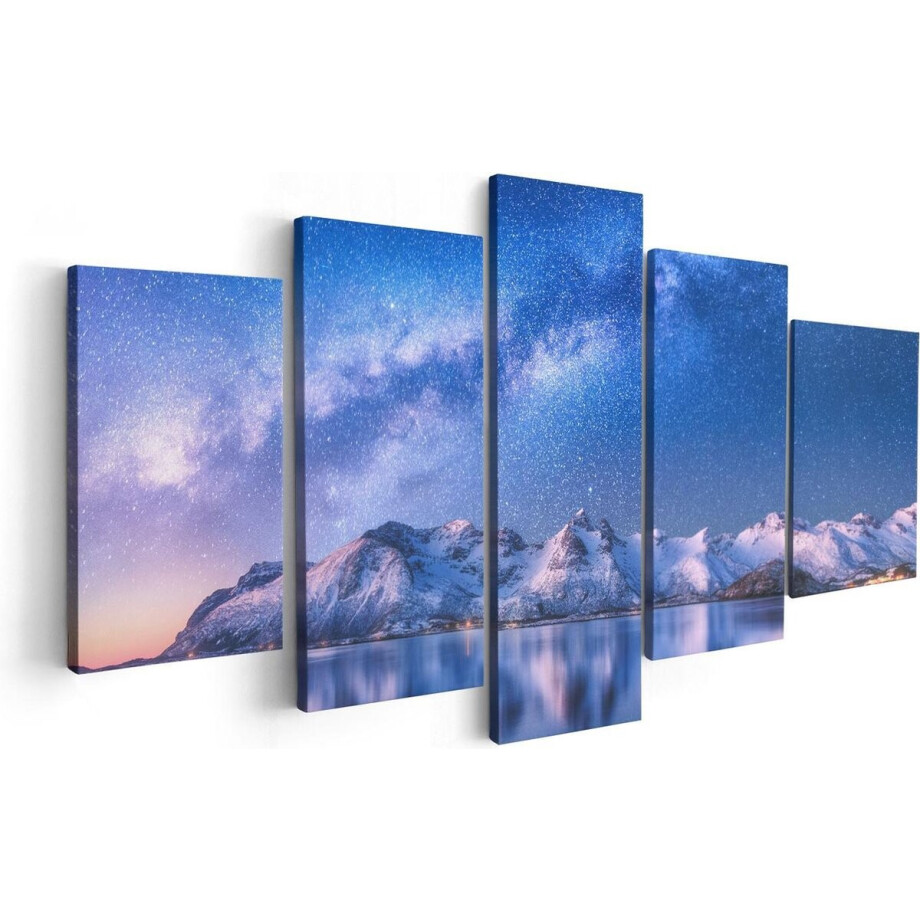 Artaza Canvas Schilderij Vijfluik Melkweg Bij Besneeuwde Bergen - 100x50 - Foto Op Canvas - Canvas Print afbeelding 1