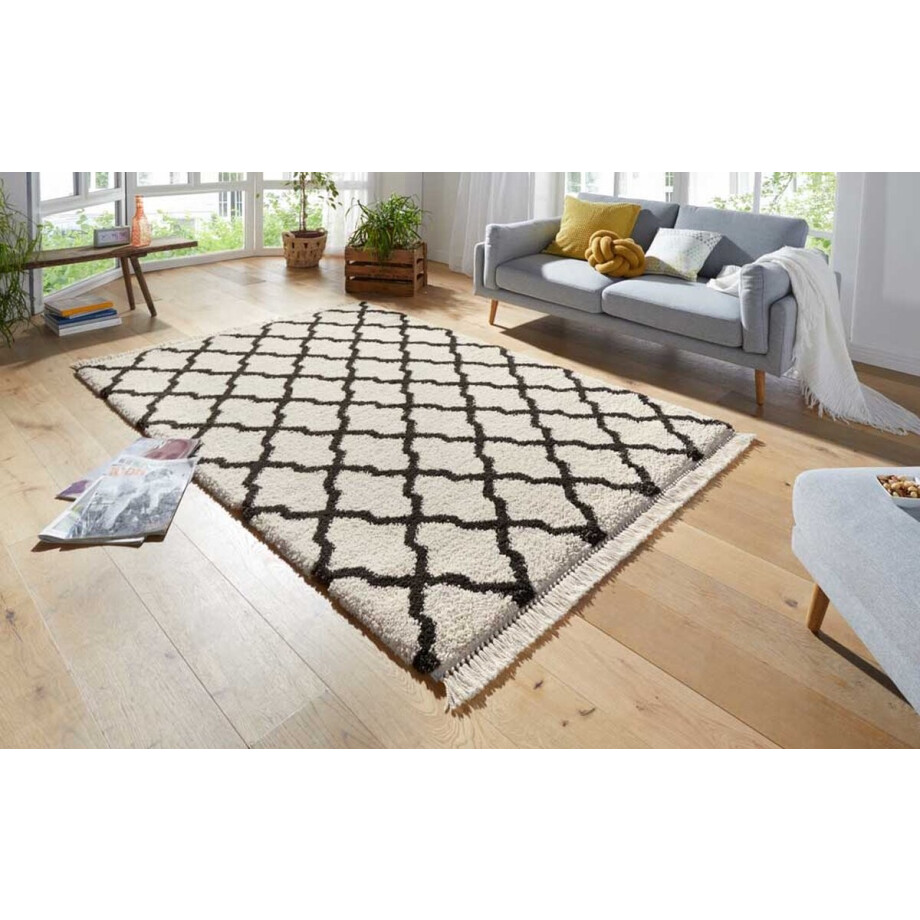 Hoogpolig vloerkleed Pearl - crème/donkerbruin 160x230 cm afbeelding 1