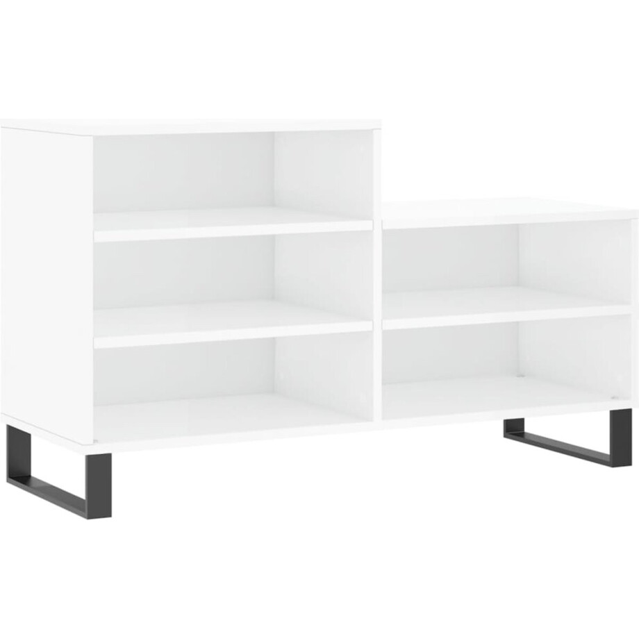 vidaXL - Schoenenkast - 102x36x60 - cm - bewerkt - hout - hoogglans - wit vidaXL - Schoenenkast - 102x36x60 - cm - bewerkt - hout - hoogglans - wit afbeelding 1