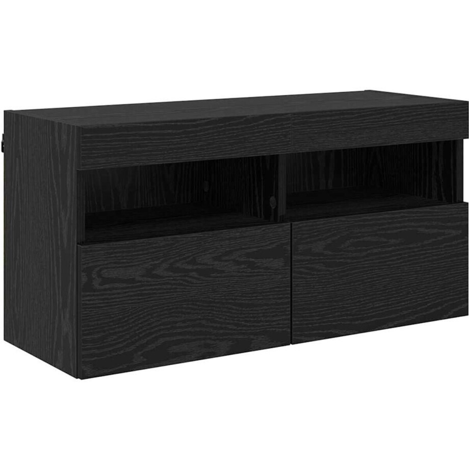 vidaXL - TV - Wandkast - met - LED - Zwart - Eiken - 80 - x - 30 - x - 40 - cm - Bewerkt - hout afbeelding 1