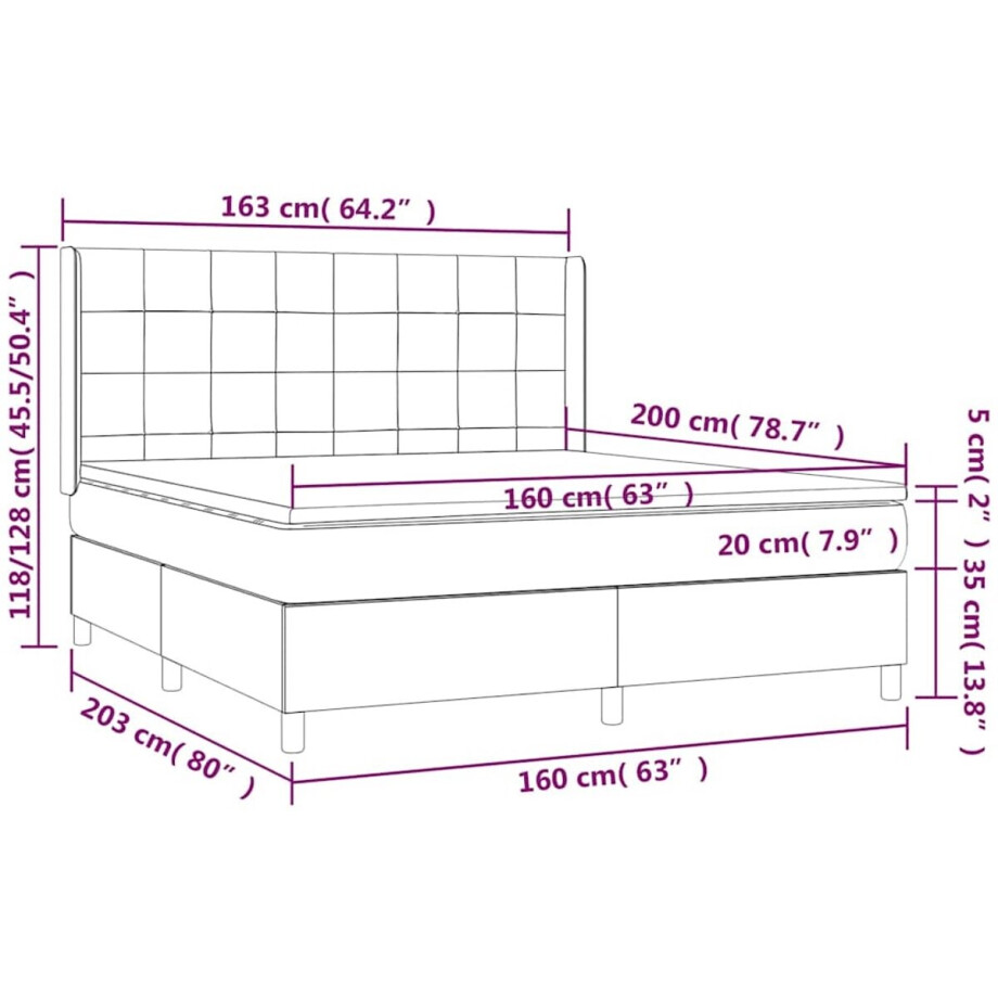 vidaXL - Boxspring - met - matras - stof - lichtgrijs - 160x200 - cm afbeelding 1