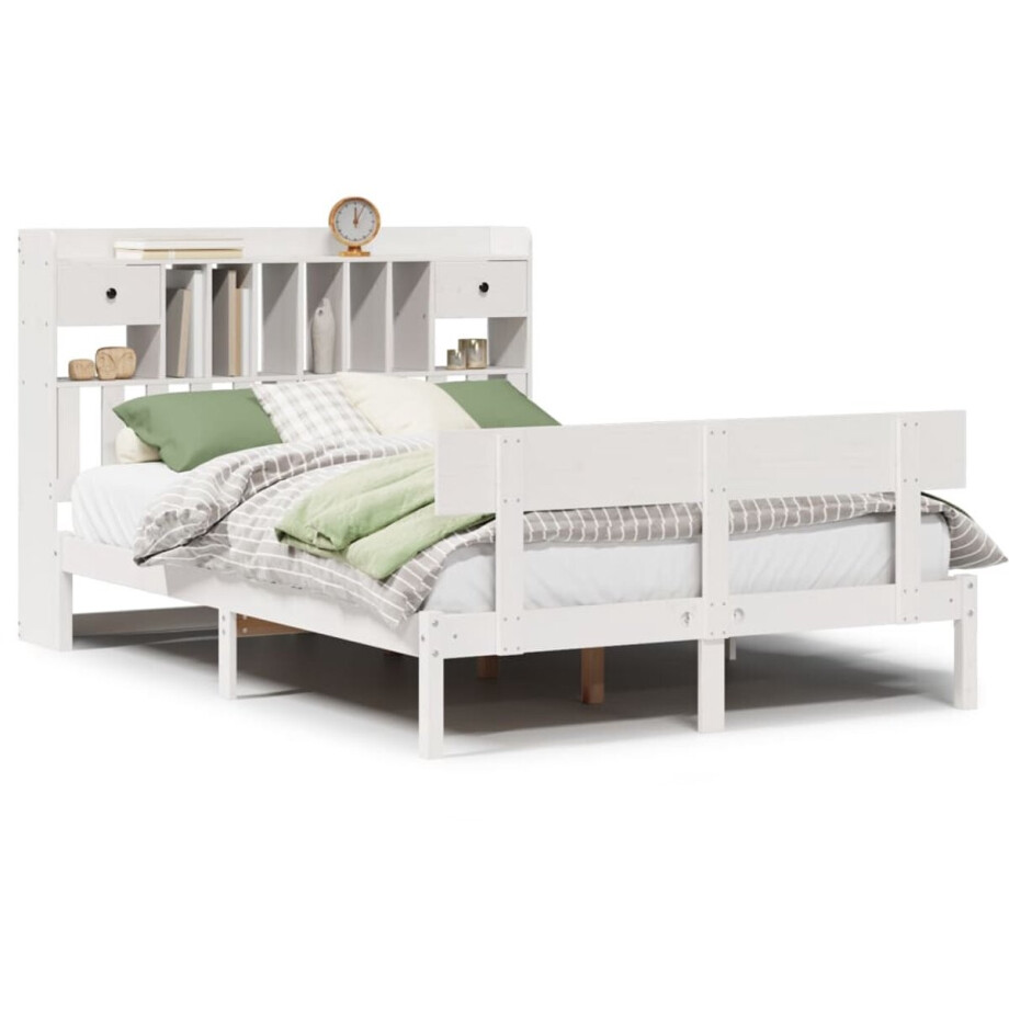 vidaXL - Bed - met - boekenkast - zonder - matras - grenenhout - wit - 140x200 - cm afbeelding 1