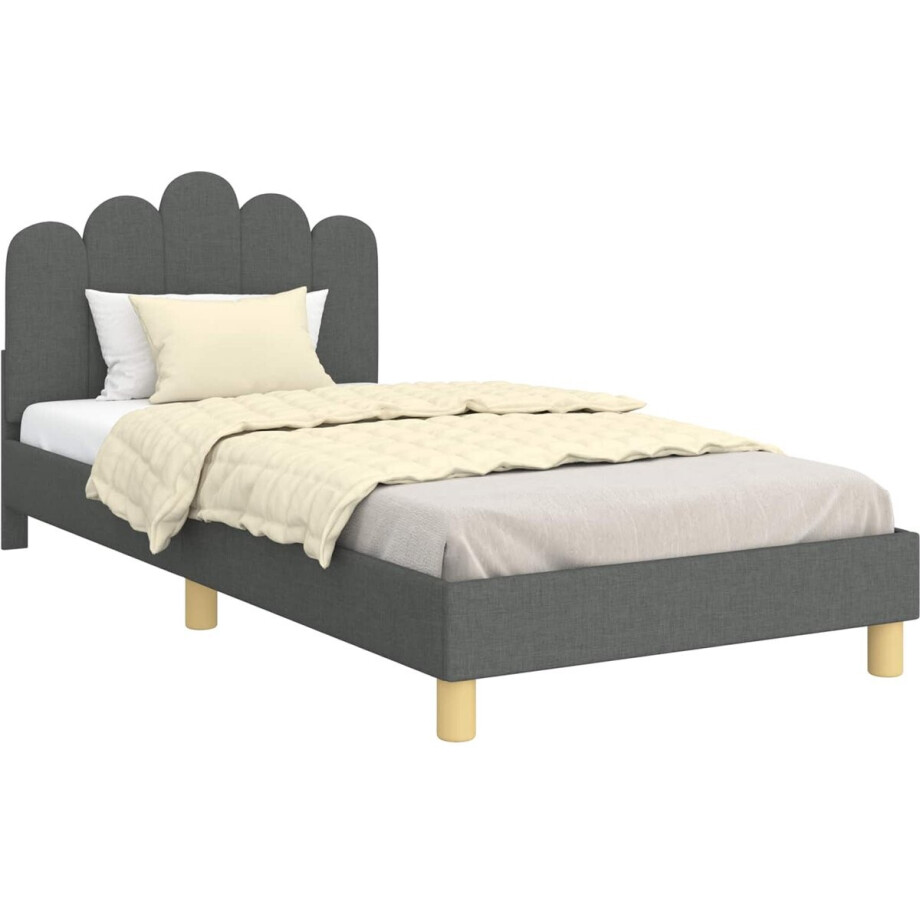 vidaXL - Kinderen - bedframe - met - hoofdboard - Donkergrijs - 90 - x - 190 - cm - Stof afbeelding 1