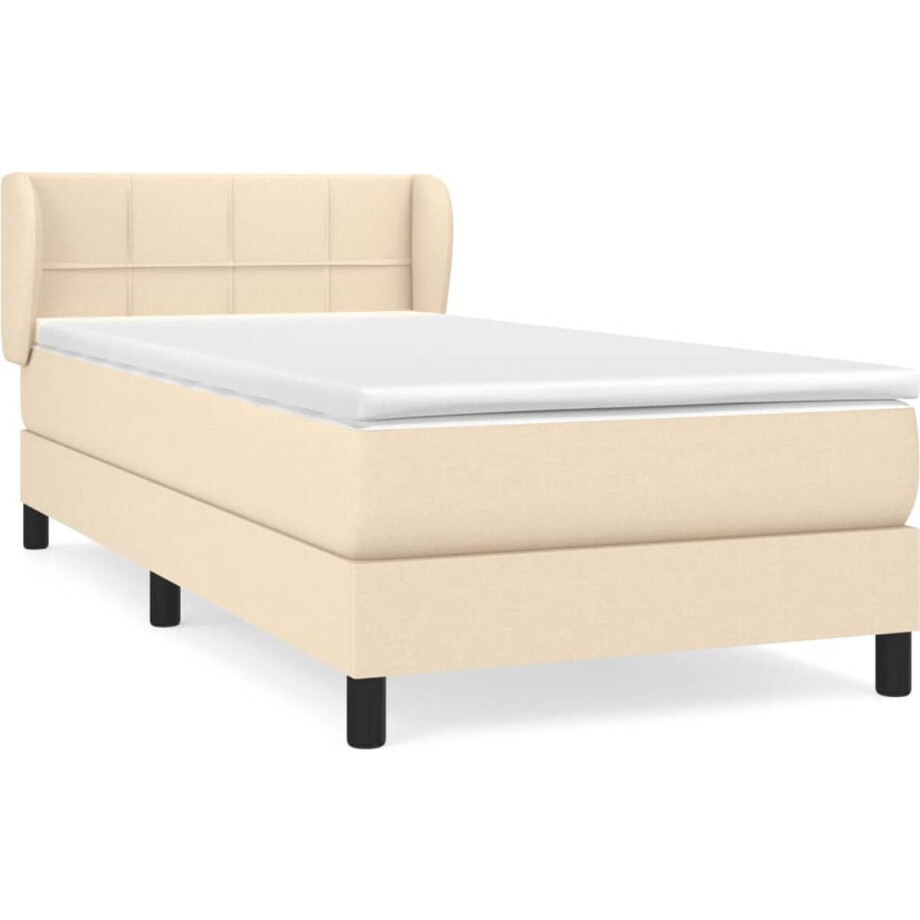 vidaXL - Boxspring - met - matras - stof - crèmekleurig - 90x200 - cm afbeelding 1
