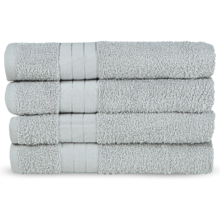 Good Morning uni handdoek effen kleur - Handdoekenset 4 - Zilver - Badstof afbeelding 1