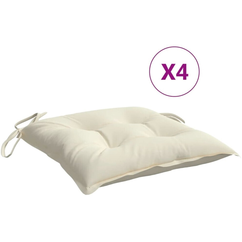 vidaXL - Stoelkussens - 4 - st - 40x40x7 - cm - oxford - stof - crèmewit afbeelding 1