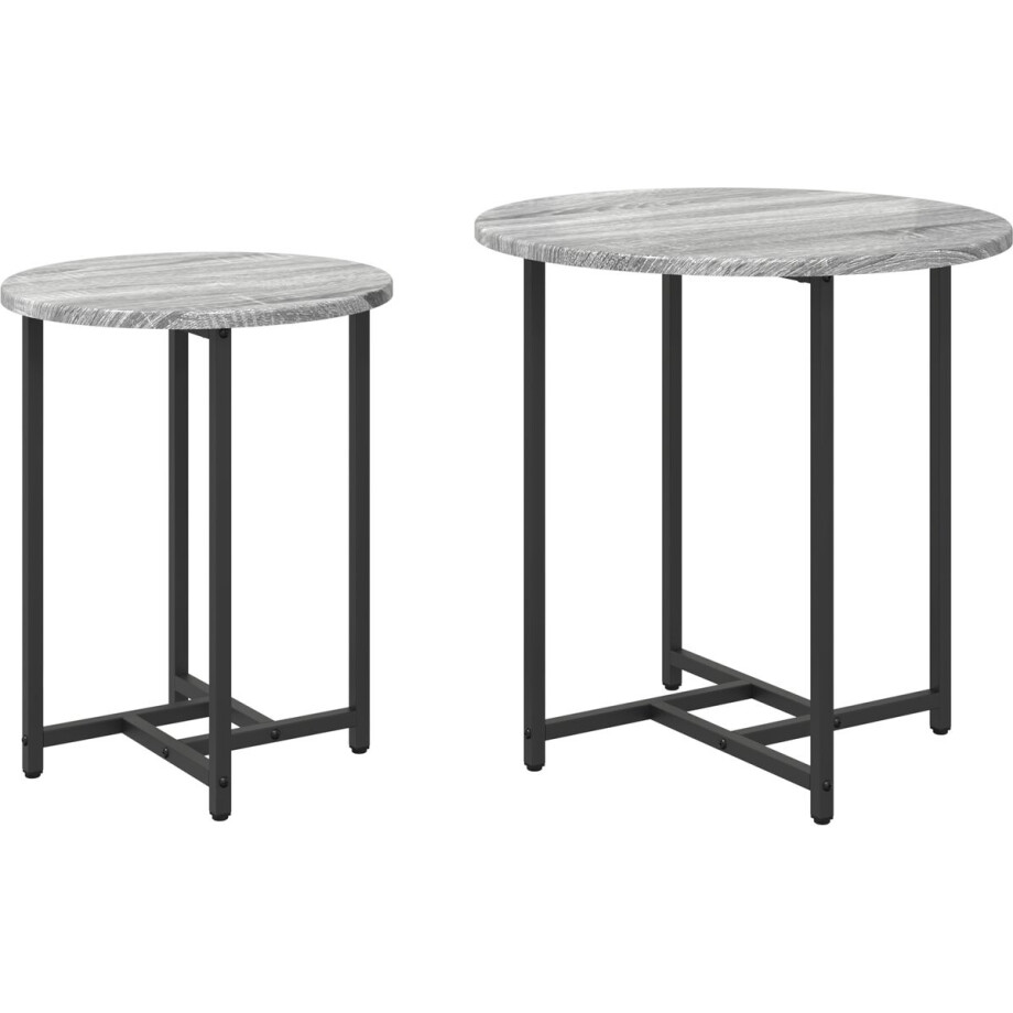 vidaXL - Bijzettafelset - 2 - st - Grijs - Sonoma - en - Zwart - 50 - x - 50 - x - 50 - cm afbeelding 1