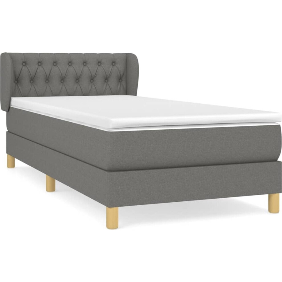 vidaXL - Boxspring - met - matras - stof - donkergrijs - 90x200 - cm vidaXL - Boxspring - met - matras - stof - donkergrijs - 90x200 - cm afbeelding 1