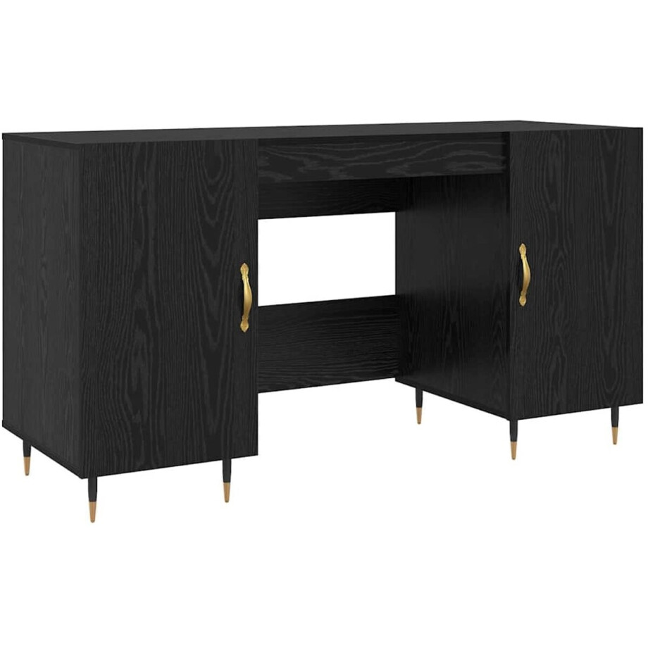 vidaXL - Bureau - Zwart - eiken - Bewerkt - hout - 140 - x - 50 - x - 75 - cm afbeelding 1