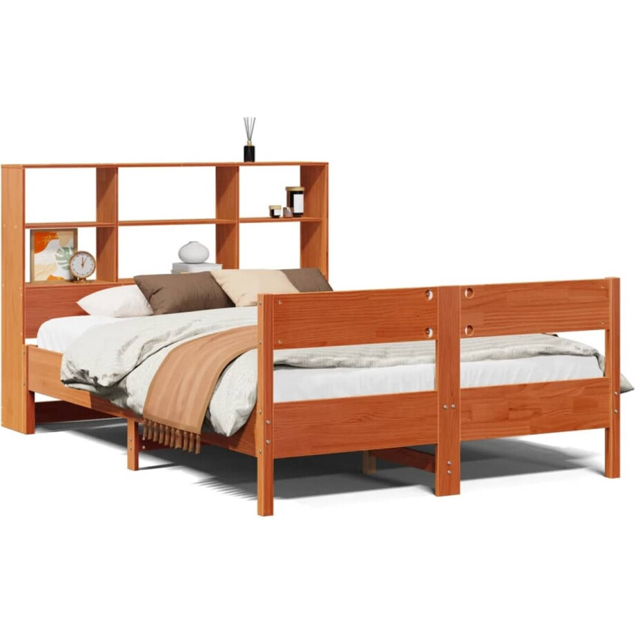 vidaXL - Bed - met - boekenkast - zonder - matras - grenenhout - wasbruin - 140x190 - cm vidaXL - Bed - met - boekenkast - zonder - matras - grenenhout - wasbruin - 140x190 - cm afbeelding 1