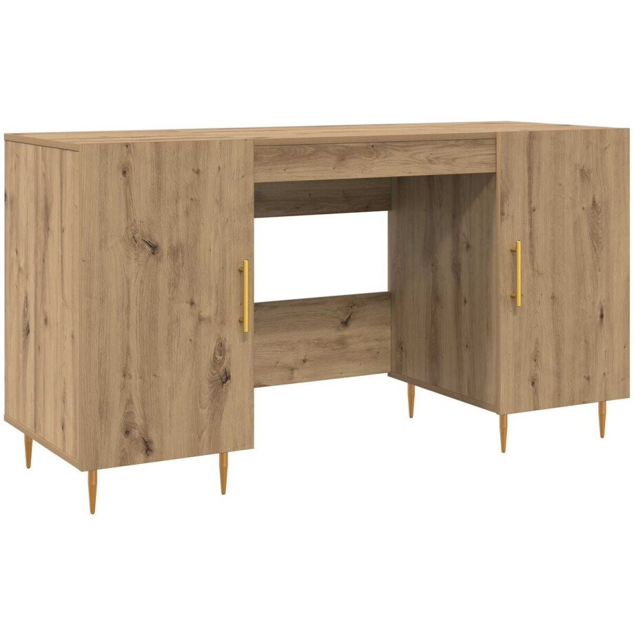 vidaXL - Bureau - artisanaal - eikenkleurig - 140 - x - 50 - x - 75 - cm - Bewerkt - hout afbeelding 1