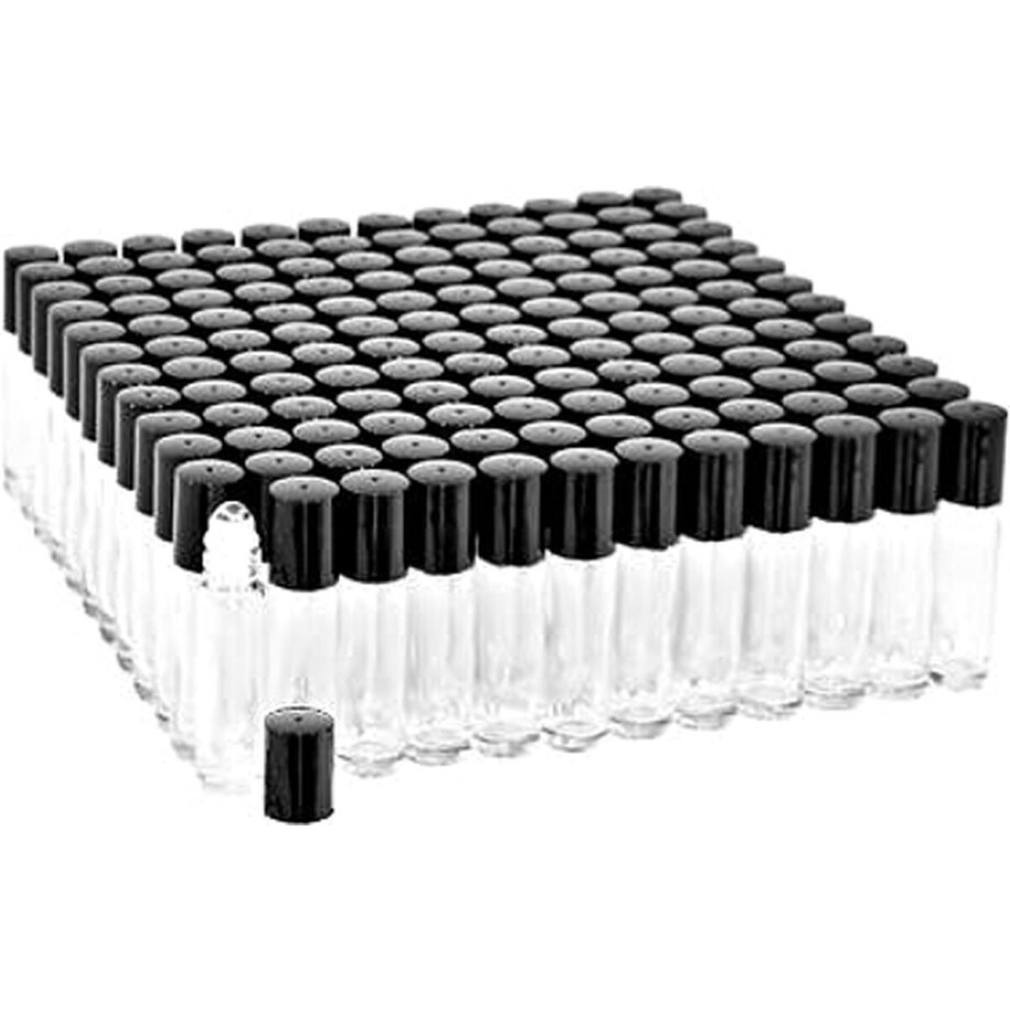 Rollerflesjes Glas 10ml Leeg 50 stuks - Roll-on, Transparant Glas Rollerflesje- RVS Bal - Helder, Zwarte Dop - Etherische Olie - Parfumrollers afbeelding 1