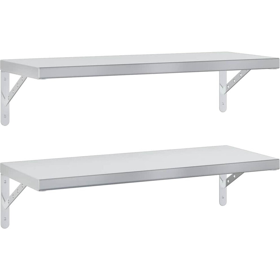 vidaXL - Wandschappen - 2 - st - 75x30 - cm - roestvrijstaal - zilverkleurig afbeelding 1