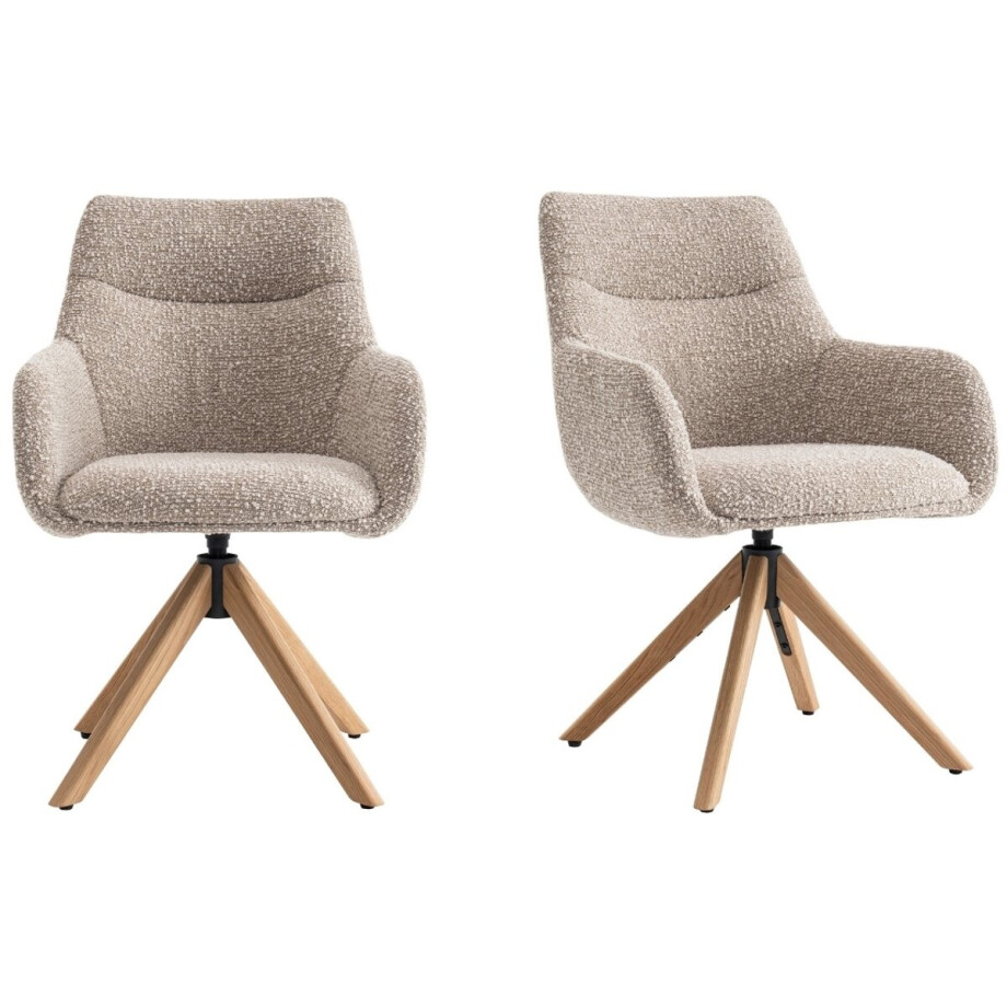 Eetkamerstoelen met armleuning - Turn - Set van 2 - Draaibaar - Taupe - Bouclé Stof - Eiken Poten afbeelding 1