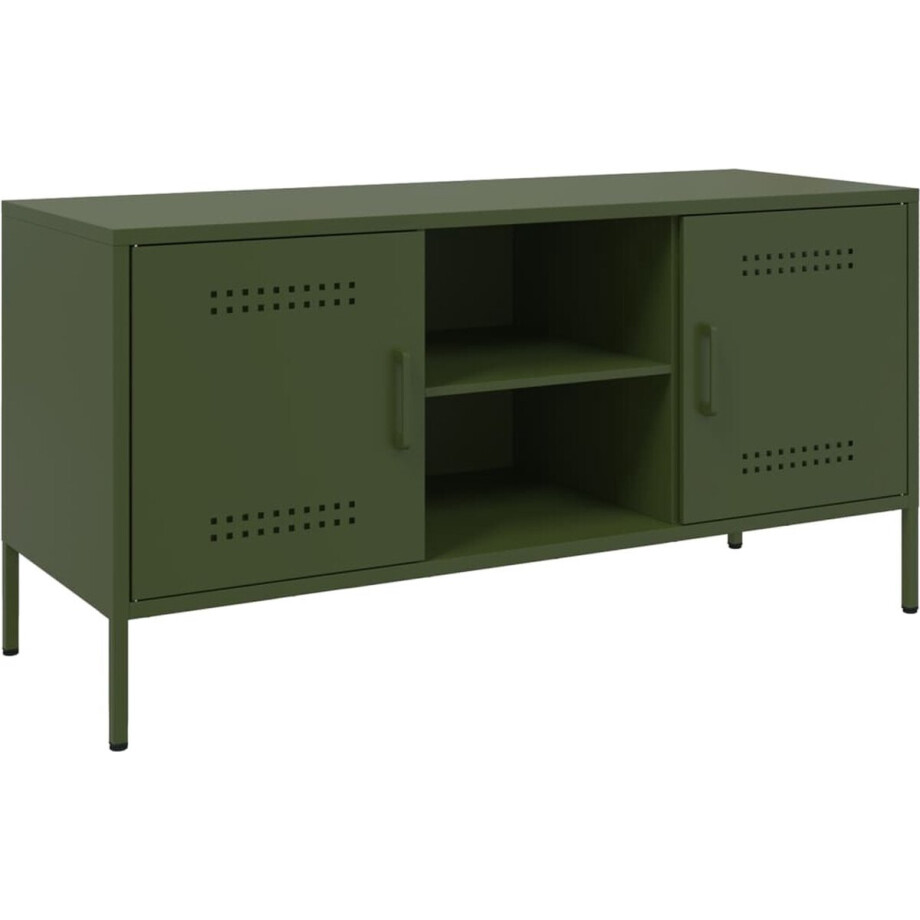 vidaXL Tv-meubel - Staal - Olijfgroen - 100,5x39x50,5 cm Tv-meubel - Tv-meubelen - Tv Kast - Opbergkast afbeelding 1