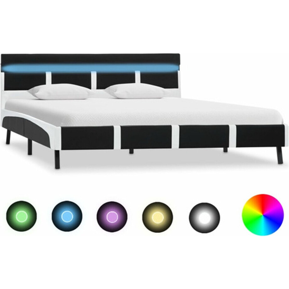 vidaXL - Bedframe - met - LED - kunstleer - zwart - 160x200 - cm afbeelding 1