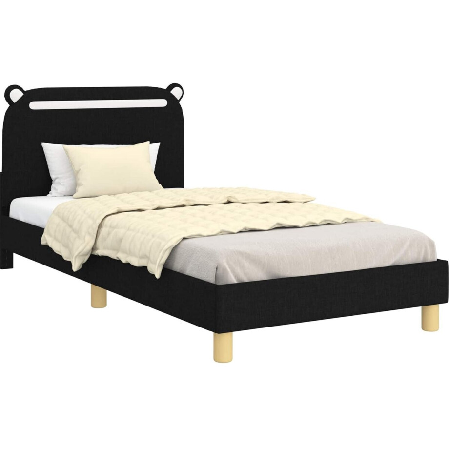 vidaXL - Kinderen - bedframe - met - hoofdboard - Zwart - 90 - x - 190 - cm - Stof vidaXL - Kinderen - bedframe - met - hoofdboard - Zwart - 90 - x - 190 - cm - Stof afbeelding 1