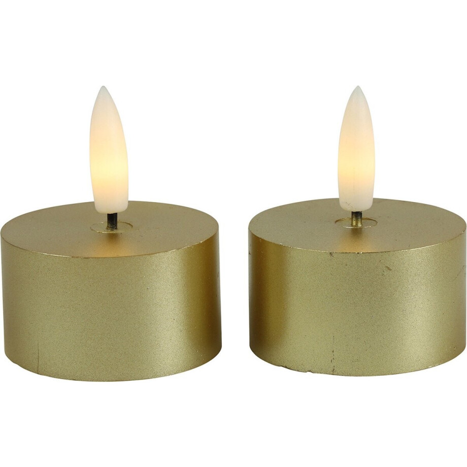Countryfield LED theelichtjes/waxinelichtjes - 2x st - goud - D4 x H5,2 cm - met timer afbeelding 1