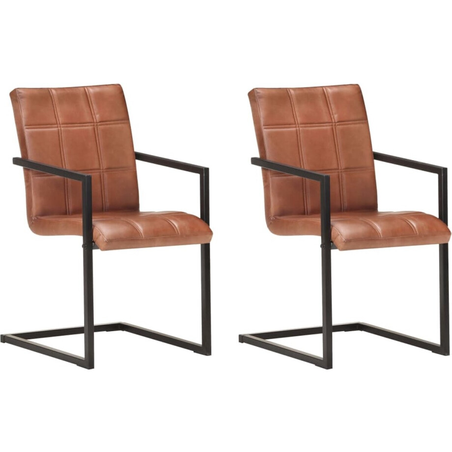 vidaXL - Eetkamerstoelen - 2 - st - echt - leer - bruin afbeelding 1