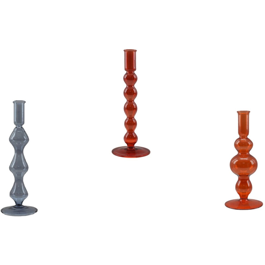 by Mooss - Kandelaar - set van 3 - Grijs - Rood - Oranje - Glas - Kaarsenhouder afbeelding 1