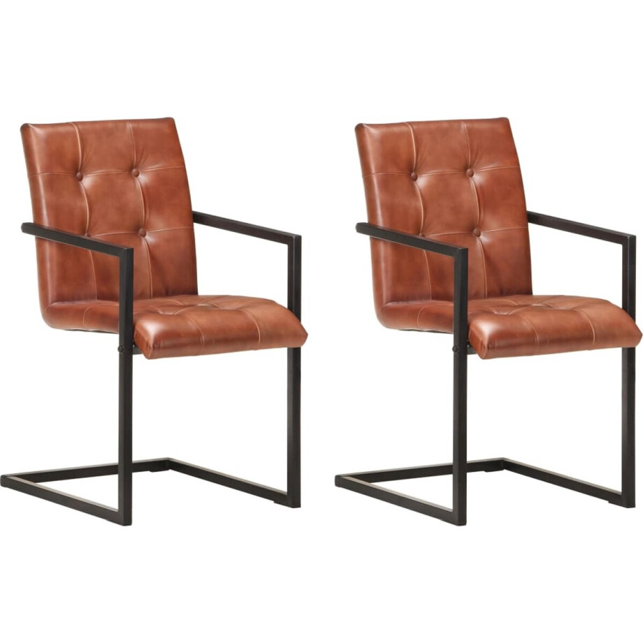 vidaXL - Eetkamerstoelen - 2 - st - echt - leer - bruin vidaXL - Eetkamerstoelen - 2 - st - echt - leer - bruin afbeelding 1