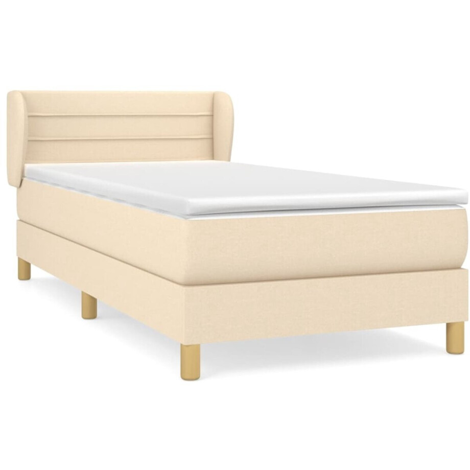 vidaXL - Boxspring - met - matras - stof - crèmekleurig - 100x200 - cm afbeelding 1