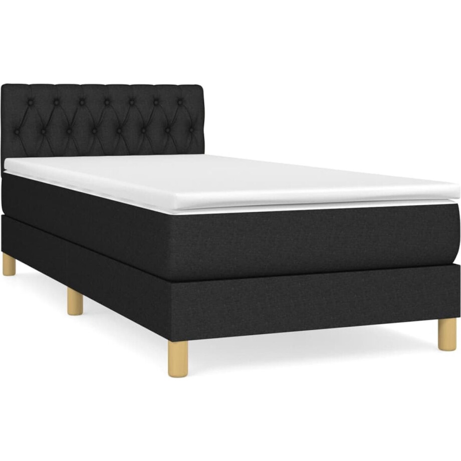 vidaXL - Boxspring - met - matras - stof - zwart - 90x200 - cm vidaXL - Boxspring - met - matras - stof - zwart - 90x200 - cm afbeelding 1