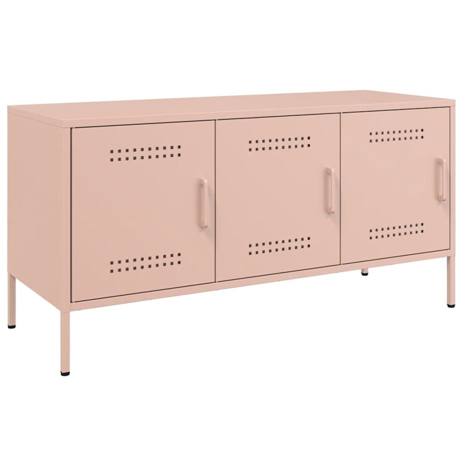 vidaXL - Tv-meubel - 100,5x39x50,5 - cm - staal - roze vidaXL - Tv-meubel - 100,5x39x50,5 - cm - staal - roze afbeelding 1