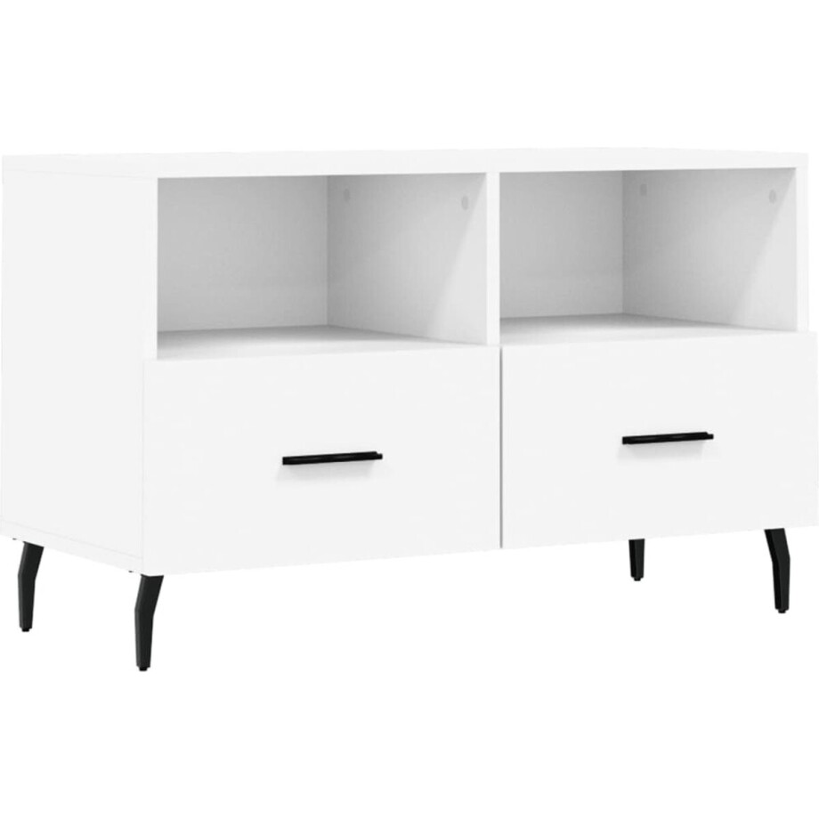 vidaXL - Tv-meubel - 80x36x50 - cm - bewerkt - hout - wit afbeelding 1