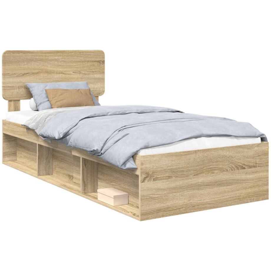 vidaXL - Bedframe - Sonoma - Eik - 90 - x - 200 - cm - Massief - grenenhout vidaXL - Bedframe - Sonoma - Eik - 90 - x - 200 - cm - Massief - grenenhout afbeelding 1
