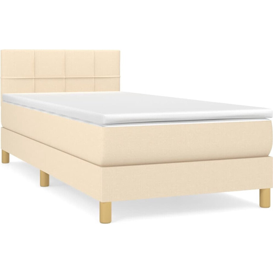 vidaXL - Boxspring - met - matras - stof - crèmekleurig - 90x190 - cm afbeelding 1