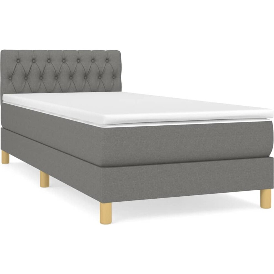 vidaXL - Boxspring - met - matras - stof - donkergrijs - 90x190 - cm afbeelding 1