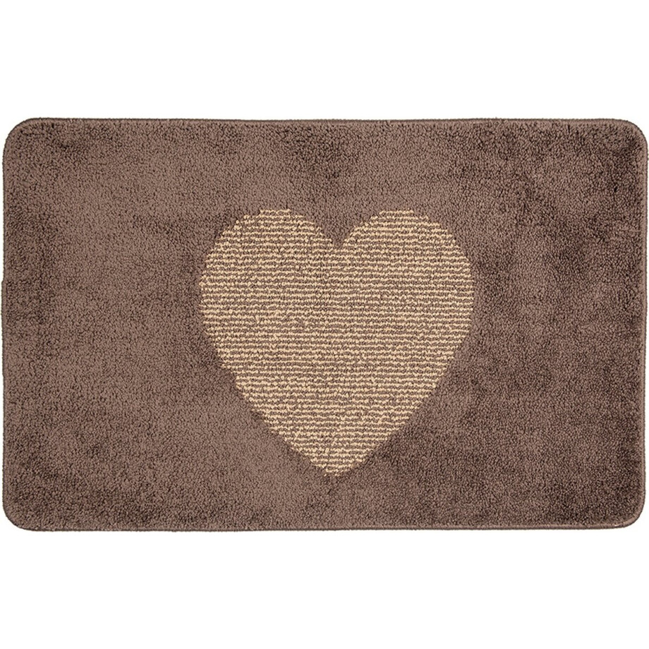 Clayre & Eef Badmat 78x48x1 cm Bruin Polyester Hart afbeelding 1