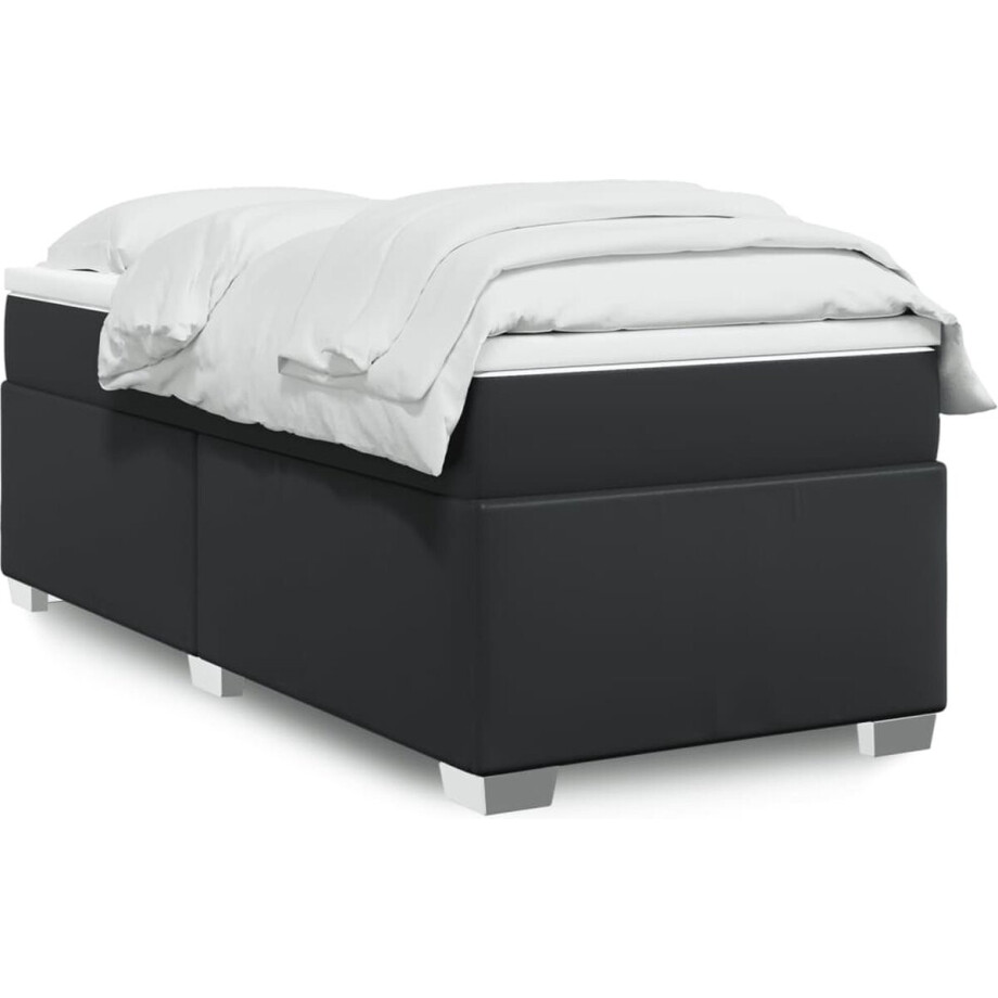 vidaXL - Boxspring - met - matras - kunstleer - zwart - 90x200 - cm vidaXL - Boxspring - met - matras - kunstleer - zwart - 90x200 - cm afbeelding 1