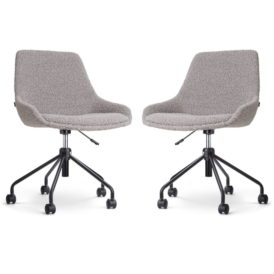 Nolon Nout-Isa Bureaustoelen Set van 2 Bouclé Taupe - Stof - Verstelbaar - Wielen - Zonder Armleuning - Zwart Onderstel Nolon Nout-Isa Bureaustoelen Set van 2 Bouclé Taupe - Stof - Verstelbaar - Wielen - Zonder Armleuning - Zwart Onderstel afbeelding 1