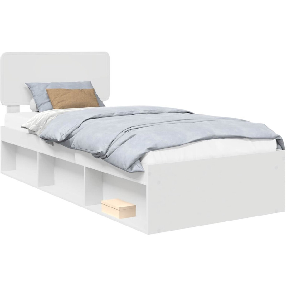 vidaXL - Bedframe - met - hoofdeinde - Wit - 75 - x - 190 - cm - Massief - grenenhout afbeelding 1