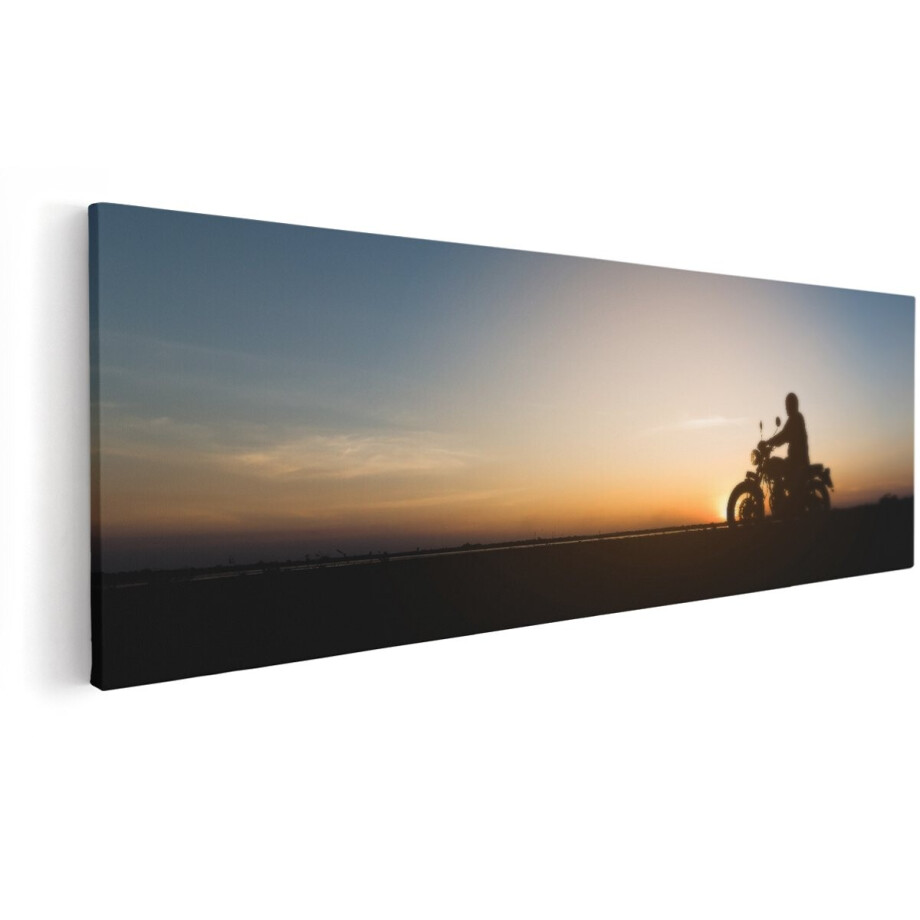 Artaza Canvas Schilderij Silhouet Van Een Motor Bij Zonsondergang - 150x50 cm - Groot - Wanddecoratie Woonkamer - Schilderijen - Muurdecoratie Artaza Canvas Schilderij Silhouet Van Een Motor Bij Zonsondergang - 150x50 cm - Groot - Wanddecoratie Woonkamer - Schilderijen - Muurdecoratie afbeelding 1