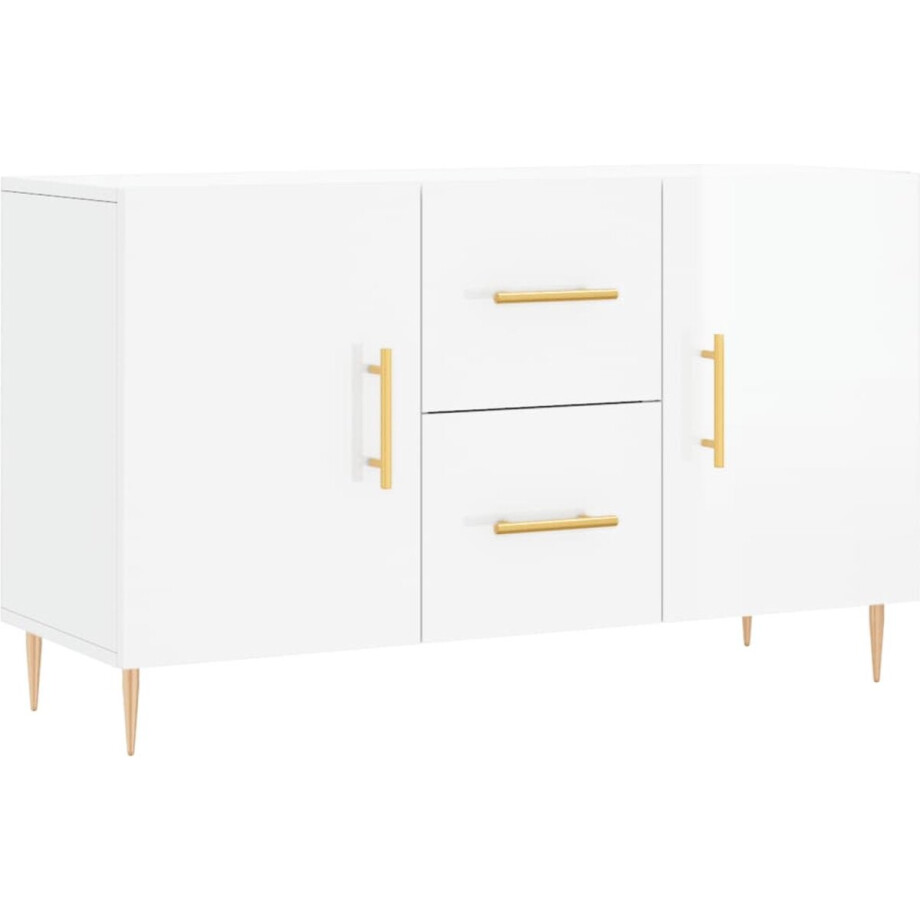 vidaXL - Dressoir - 100x36x60 - cm - bewerkt - hout - hoogglans - wit vidaXL - Dressoir - 100x36x60 - cm - bewerkt - hout - hoogglans - wit afbeelding 1