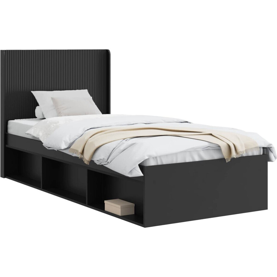 vidaXL - Bedframe - met - opbergruimte - en - hoofdbord - Zwart - 90 - x - 190 - cm afbeelding 1