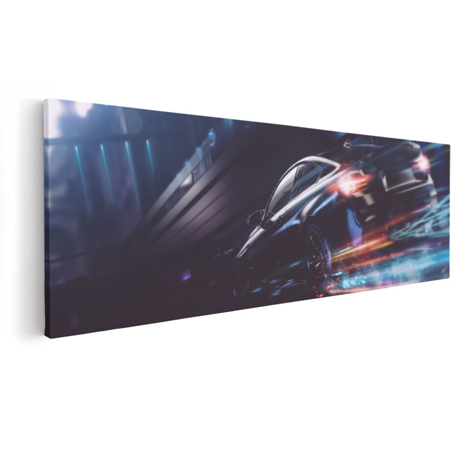 Artaza Canvas Schilderij Zwarte Raceauto - Abstract - 150x50 cm - Groot - Wanddecoratie Woonkamer - Schilderijen - Muurdecoratie afbeelding 1